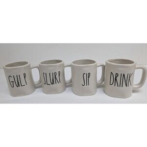 Rea Dunn Magenta Set Of 4 White Espresso Ceramic Mugs #210 Drink Gulp Slurp Sip